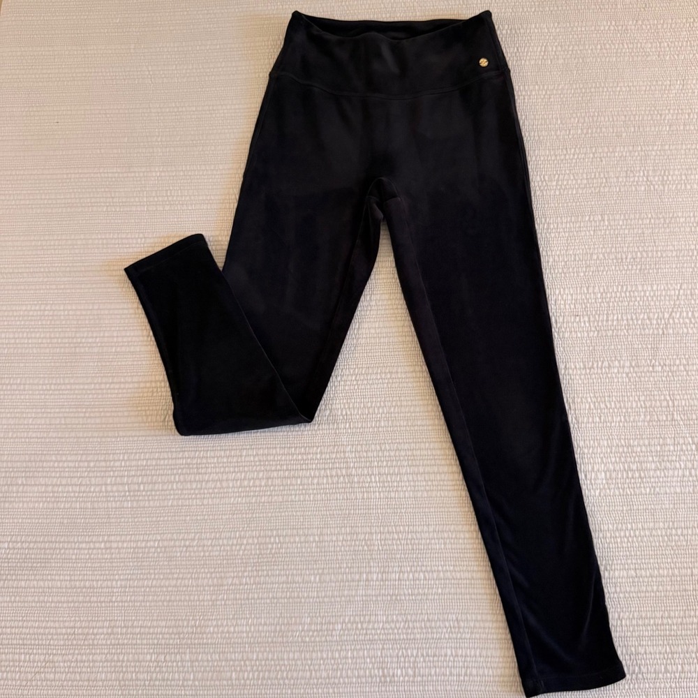 Lilly Pulitzer Women's High Rise Leggings Black l Gold Logo Charm Stretch Size S